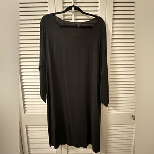 Eileen Fisher Dress Tulip Sleeve Silk Georgette Crepe Ballet Neck shift dress.